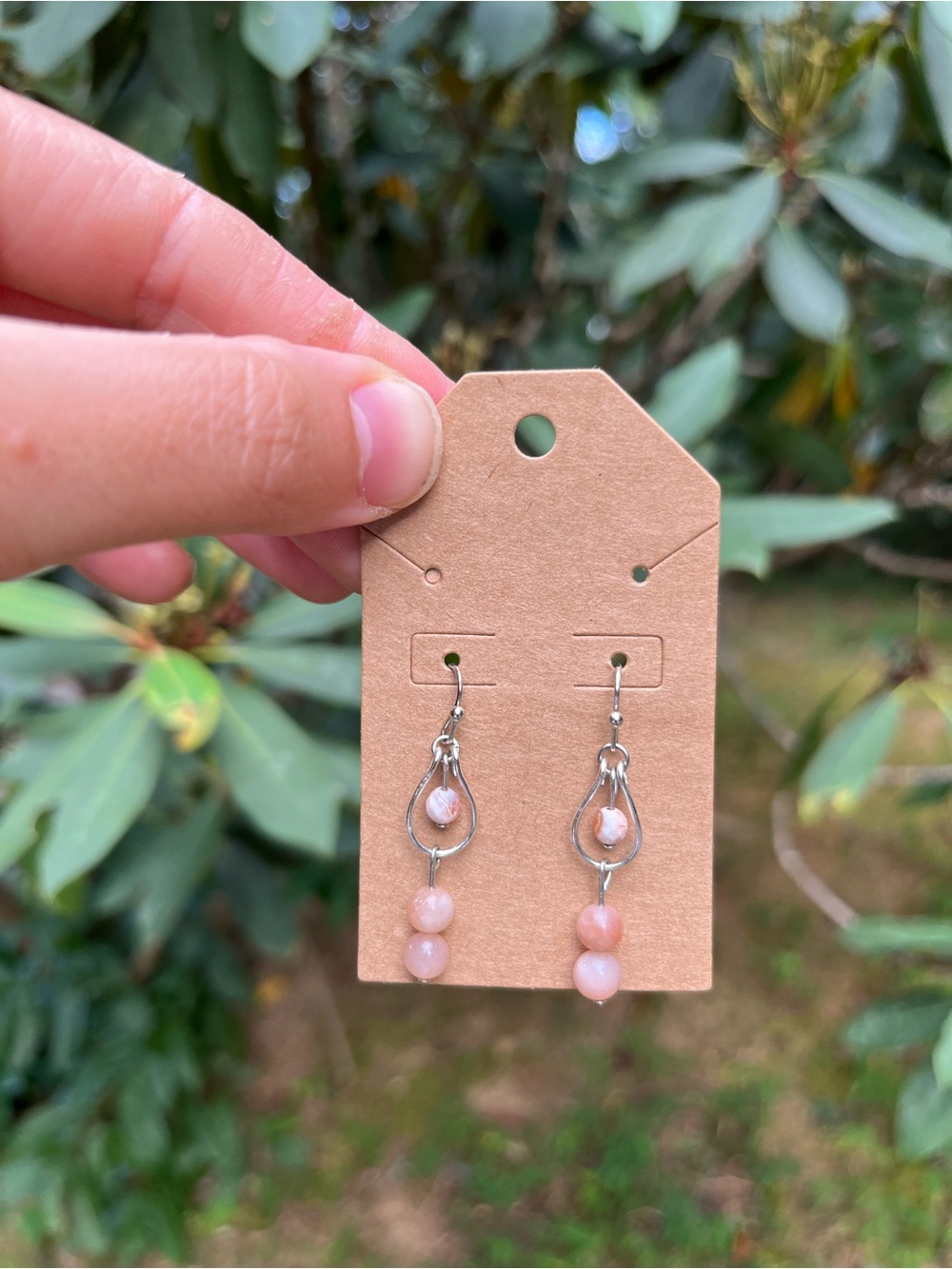 Handmade Wire Wrapped Peach Moonstone & Agate Gemstone Dangle Earrings